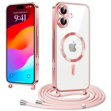 Overboard Ovitek za iPhone 17, Electro MagSafe, roza + vrvica za shranjevanje