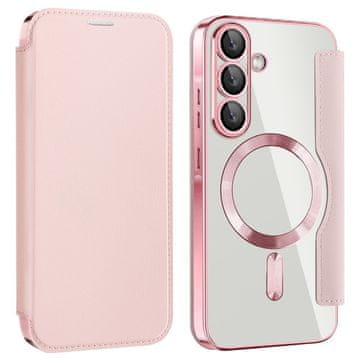 GS Ovitek za Samsung Galaxy A17 5G z zapiranjem, RFID denarnica MagSafe, prozoren/roza