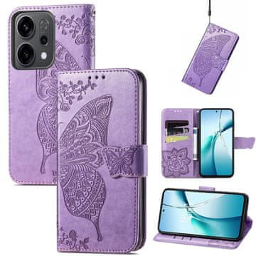 GS Ovitek za Oppo Reno 14, reliefni vzorec metulja, vijoličen