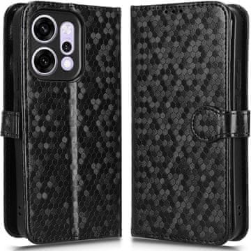 GS Ovitek za Oppo Reno 14 z naslonom, denarnica v obliki rombov, črn