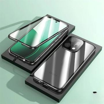 GS Ovitek za Oppo Reno 14, dvojno magnetno steklo, prozoren s črnimi robovi