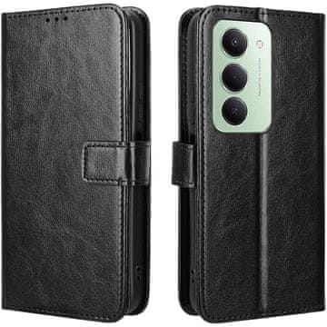 GS Preklopni ovitek za Xiaomi Redmi 15 5G / 4G, s teksturo Crazy Horse, črn