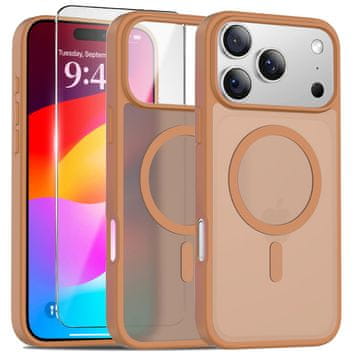 Overboard Komplet mat etuija za iPhone 17 Pro z MagSafe, mat rjave barve + zaščita za zaslon