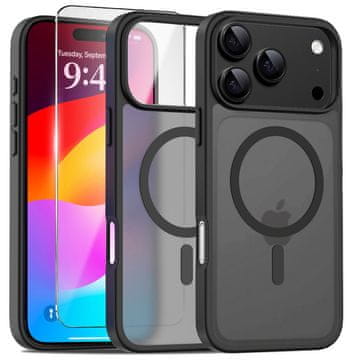 Overboard Komplet mat etuija za iPhone 17 Pro z MagSafe, mat črne barve + zaščita za zaslon