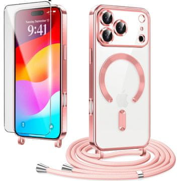 Overboard Komplet ovitkov za iPhone 17 Pro, Electro MagSafe, roza + vrvica za vstavljanje + zaščita za zaslon