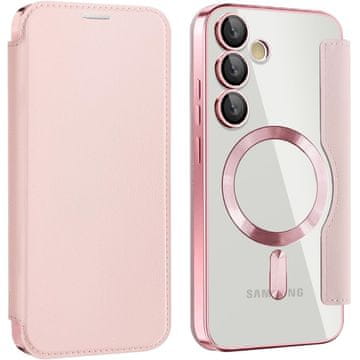 GS Ovitek za Samsung Galaxy S25 FE z RFID denarnico MagSafe z zaščito kamere, roza
