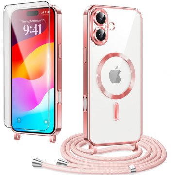 Overboard Komplet ovitkov za iPhone 17, Electro MagSafe, roza + vrvica za vstavljanje + zaščitno steklo za zaslon