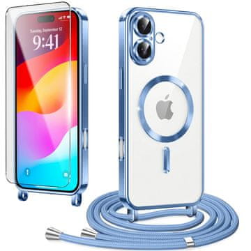 Overboard Komplet ovitkov za iPhone 17, Electro MagSafe, moder + vrvica za vstavljanje + zaščitno steklo za zaslon