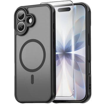 GS Komplet mat etuijev za iPhone 17, za MagSafe, ojačan, mat s črnim okvirjem + zaščitno steklo za zaslon
