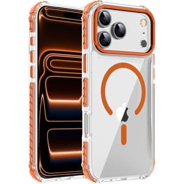 Overboard Oklepni ovitek za iPhone 17 Pro, za MagSafe, prozoren z oranžnim okvirjem