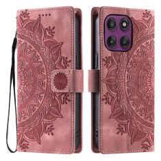 GS Ovitek denarnica s cvetličnim vzorcem za Motorola Moto G56 5G - roza zlat