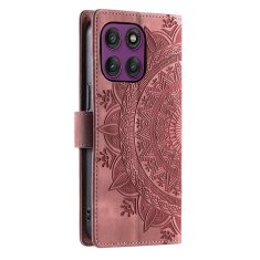 GS Ovitek denarnica s cvetličnim vzorcem za Motorola Moto G56 5G - roza zlat