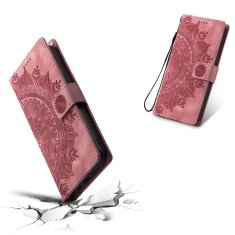 GS Ovitek denarnica s cvetličnim vzorcem za Motorola Moto G56 5G - roza zlat