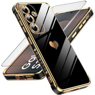 GS Komplet etuija za Samsung Galaxy S25 FE, Electro heart, črn + zaščitno steklo za zaslon