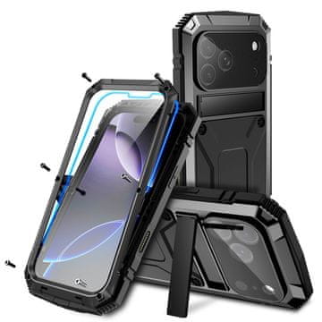JUST Ovitek za iPhone 17 Pro Max z vgrajeno zaščito zaslona - črn