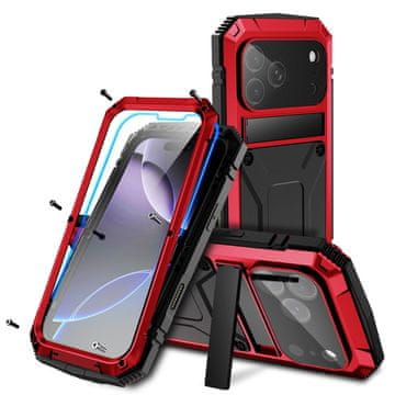 JUST Ovitek za iPhone 17 Pro Max z vgrajeno zaščito zaslona - rdeč