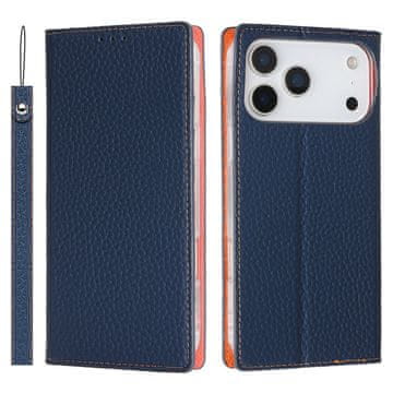 GS Ovitek za iPhone 17 Pro Max s preklopom, ličijeva koža, temno moder