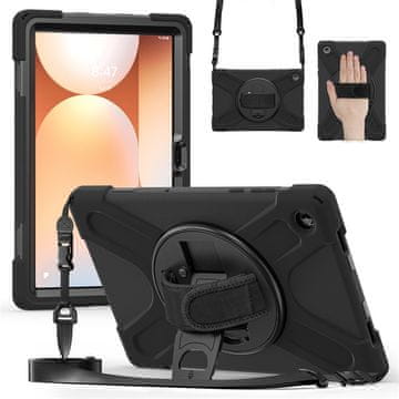 GS Oklepni ovitek za Samsung Galaxy Tab A11+, s stojalom in naramnim trakom - črn