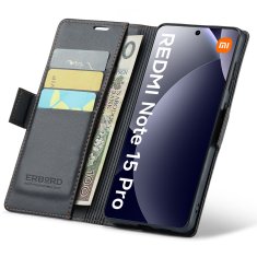 Overboard Ovitek za Xiaomi Redmi Note 15 Pro 4G, sijajni liči, denarnica s preklopom, črna