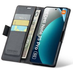 Overboard Ovitek za Xiaomi Redmi Note 15 Pro 5G, sijajni liči, denarnica s preklopom, črna