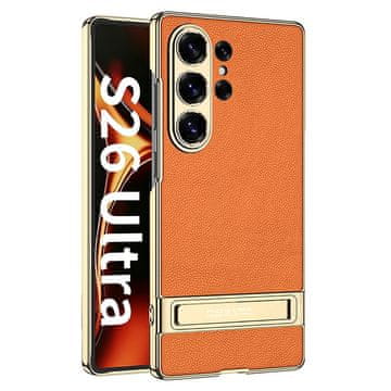 GKK Ovitek za Samsung Galaxy S26 Ultra, usnjen elektro okvir, s stojalom, oranžen