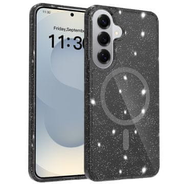 GS Ovitek za Samsung Galaxy S26 Plus, odporen na MagSafe, bleščeč, prozoren/črn
