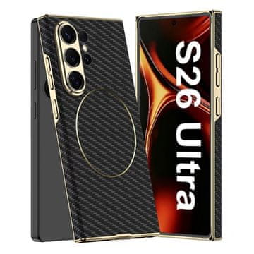 GKK Ovitek za Samsung Galaxy S26 Ultra, usnjen nikelj z obročki , karbonsko črn