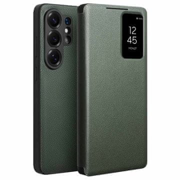 Usnjen ovitek za Samsung Galaxy S26 Ultra, prozorno okno, zelen