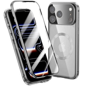 GS Ovitek za iPhone 17 Pro Max, dvojno magnetno steklo, za MagSafe, srebrn