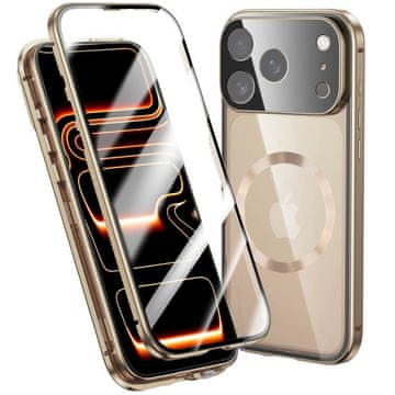 GS Ovitek za iPhone 17 Pro Max, dvojno magnetno steklo, za MagSafe, zlat