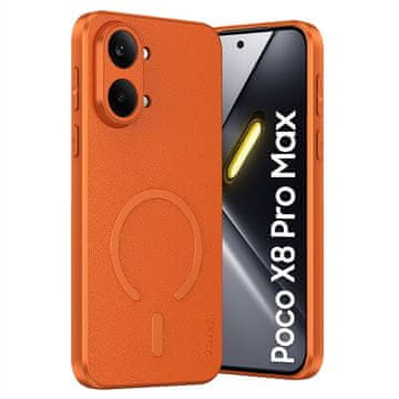 GS Ovitek za Xiaomi Poco X8 Pro Max, hibridni usnjen, za MagSafe, oranžen