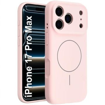 GS Silikonski ovitek za iPhone 17 Pro Max - združljiv z MagSafe, odporen proti udarcem, roza