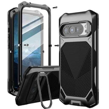 GS Ovitek Armor, odporen proti udarcem, s steklom in stojalom za Google Pixel 10 Pro / 10 / 9 Pro / 9, črne barve