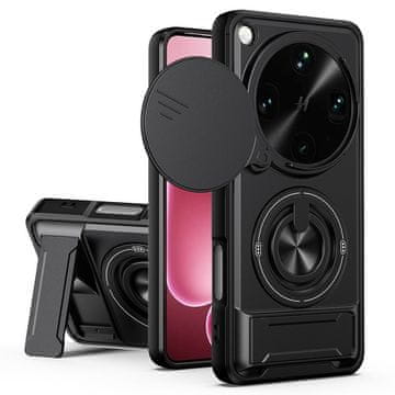 GS Oklepni ovitek za Oppo Find X9 Ultra, držalo za prstan, s pokrovom kamere, črn