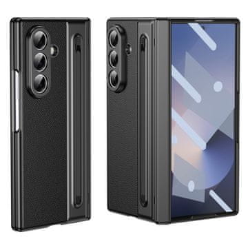 GS Usnjen ovitek s steklom in pisalom za Samsung Galaxy Z Fold 8 Ultra, črne barve
