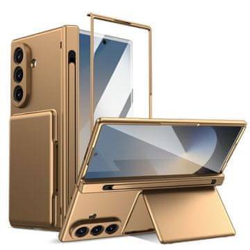 GS Ovitek za Samsung Galaxy Z Fold 8 Ultra, držalo za kartice, s steklom za zunanji zaslon, zlat