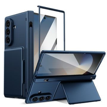 GS Ovitek za Samsung Galaxy Z Fold 8 Ultra, držalo za kartice, s steklom za zunanji zaslon, moder