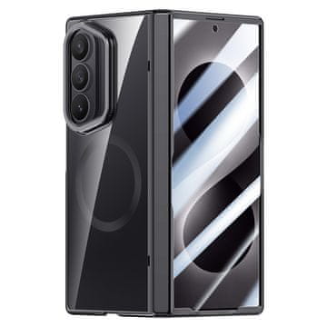 GS Prozoren ovitek za Samsung Galaxy Z Fold 8 Ultra, s stojalom in steklom za zunanji zaslon, za MagSafe, črn okvir