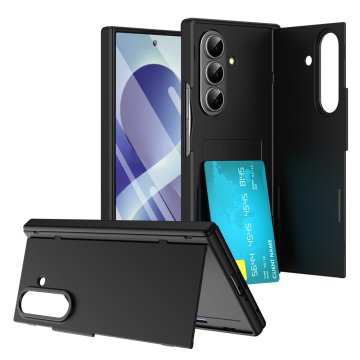 GS Ovitek za Samsung Galaxy Z Fold 8 Ultra, držalo za kartice, stojalo, denarnica, s stojalom in steklom za zunanji zaslon, črn
