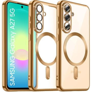 GS Prozoren ovitek za Samsung Galaxy A27 5G, Electro MagSafe, zlat okvir