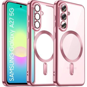 GS Prozoren ovitek za Samsung Galaxy A27 5G, Electro MagSafe, roza okvir