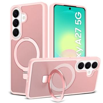 GS Dimljen ovitek za Samsung Galaxy A27 5G, mat ovitek s stojalom, za MagSafe, roza okvir