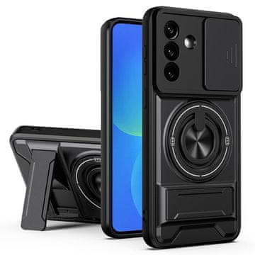 GS Oklepni ovitek za Samsung Galaxy A27 5G, držalo za prstan, s pokrovom kamere, črn