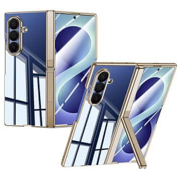 GS Prozoren ovitek za Samsung Galaxy Z Fold 8 Ultra, s stojalom in steklom za zunanji zaslon, zlat okvir
