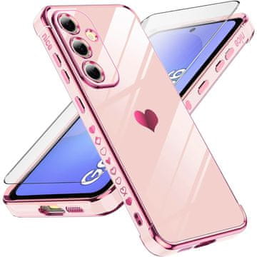 GS Ovitek za Samsung Galaxy A36 5G, elektro srce, roza zlata + 9H steklo