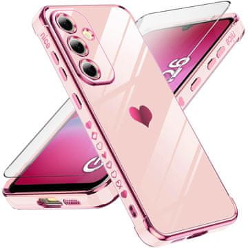 GS Ovitek za Samsung Galaxy A26 5G, elektro srce, roza zlata + 9H steklo