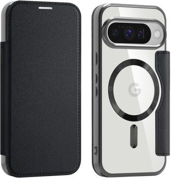 GS Preklopni ovitek za Google Pixel 10/10 Pro, denarnica RFID MagSafe z zaščito kamere, črn
