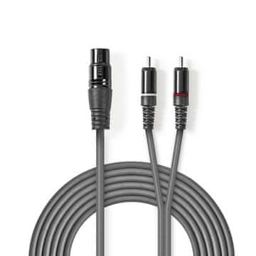 Nedis Uravnotežen zvočni kabel | XLR 3-polni ženski | 2x RCA moški | Ponikljano | 3,00 m | Okrogla | PVC | Temno siva | Kartonski tulec