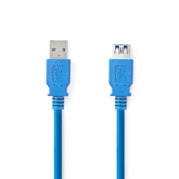Nedis USB kabel | USB 3.2 Gen 1 | USB-A moški | USB-A ženski | 5 Gbps | Ponikljano | 2,00 m | Okrogla | PVC | Modra | Škatle