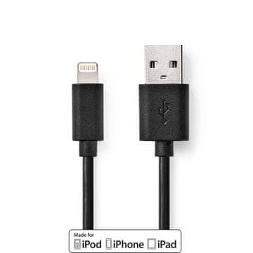 Nedis Lightning kabel | USB 2.0 | Apple Lightning, 8-polni | USB-A moški | 480 Mbps | Ponikljano | 1,00 m | Okrogla | PVC | Črna | Škatla